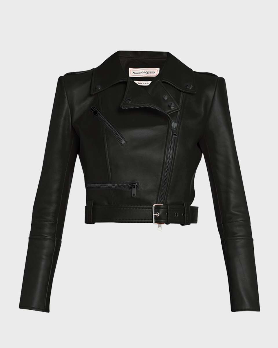 Cropped Leather Biker Jacket